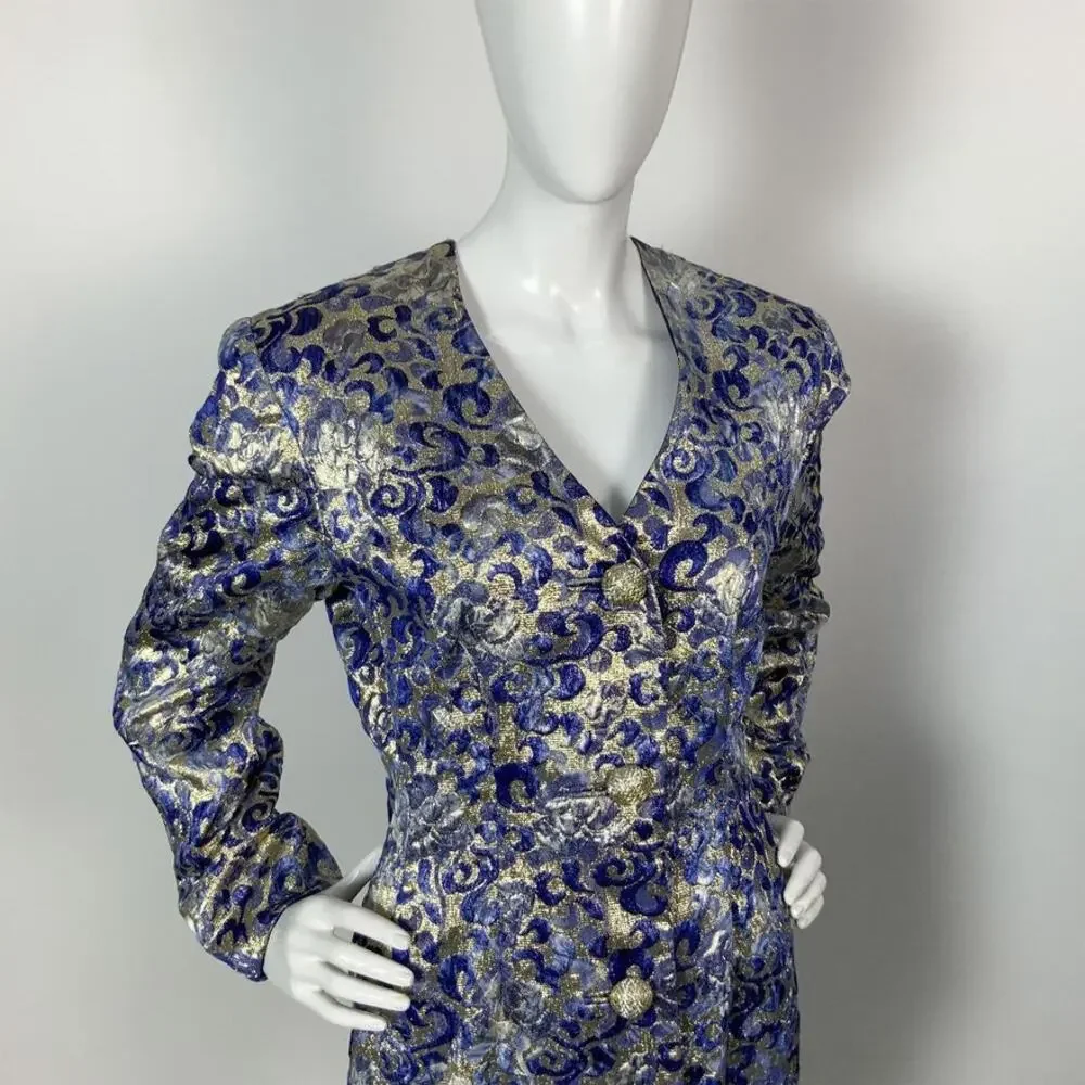 Mary McFadden MMF Collection Brocade Blue and Gold Jacket. Size 10 - Picture 2 of 7
